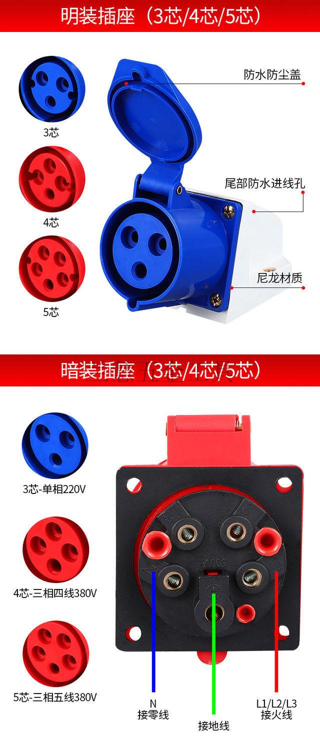 zixi防爆工業插頭插座連接器防水航空插頭對接三相電3芯4芯5孔16a32a