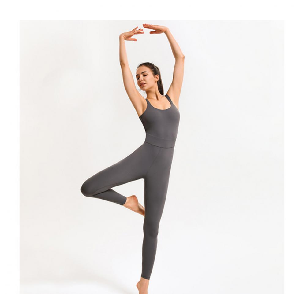 空中连体瑜伽服连身大露背一体式紧身女夏季健身服连衣裤显瘦巧克力色