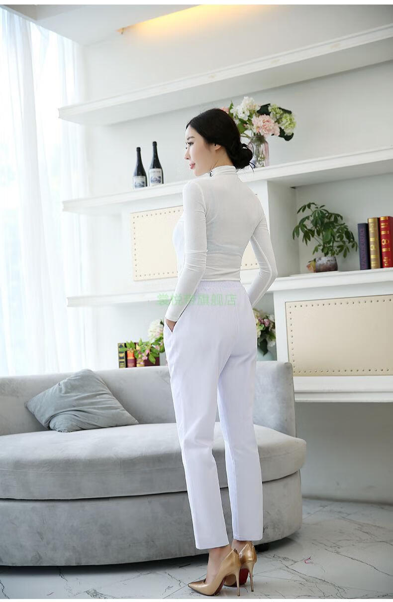 裳悦带护士裤款白色裤子蓝绿松紧腰白大褂护士服医生夏季薄款工作裤工