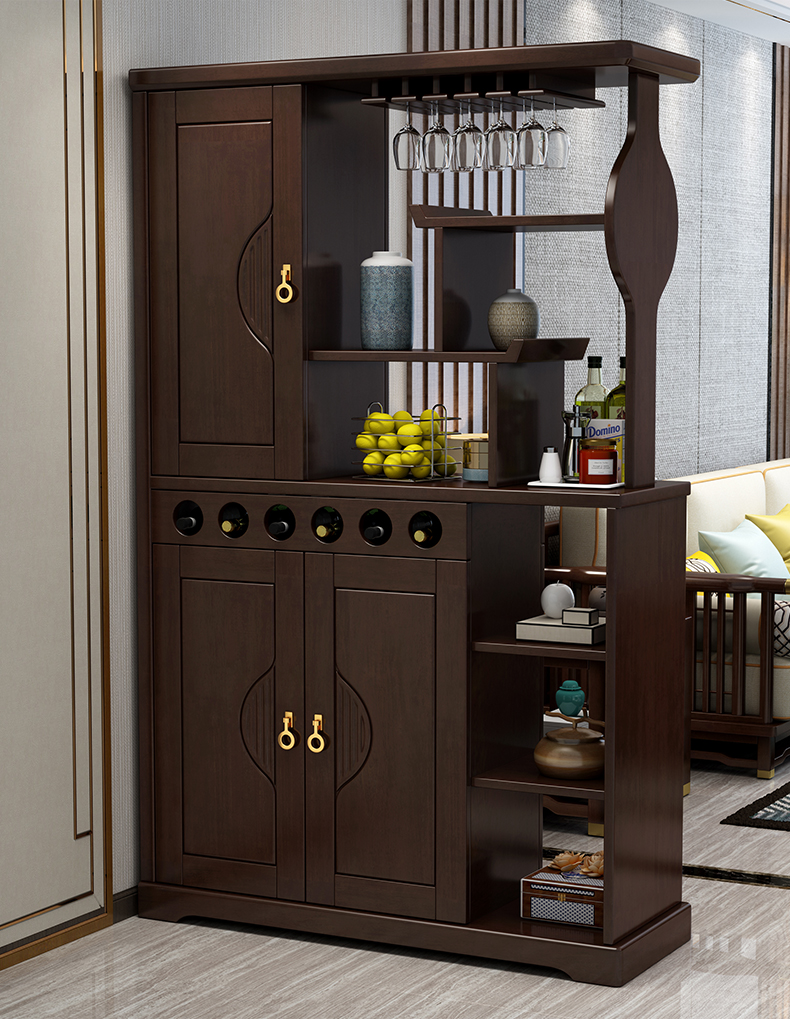 轻奢品牌新中式现代实木间厅柜木质客厅玄关酒柜双面隔断屏风门厅现代