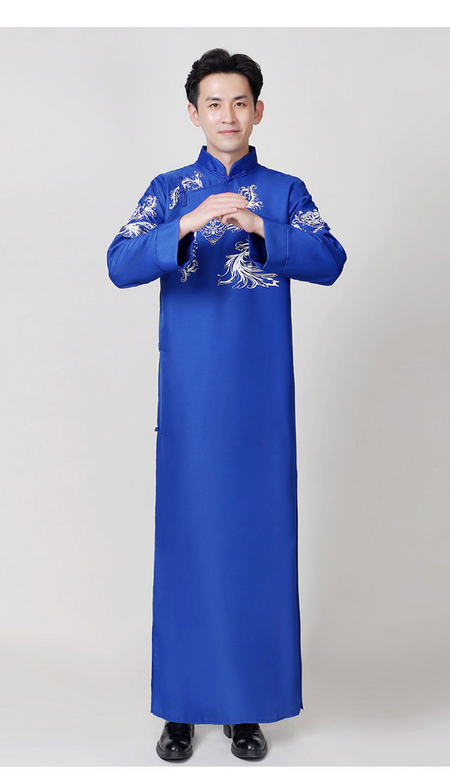 复古中国风唐装男合唱团班服五四青年演出服装男士男式男生蓝色170cm