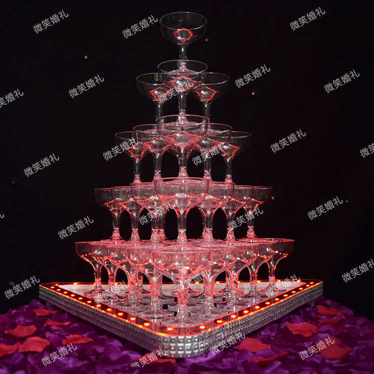 2018新款香槟塔五层七层香槟塔三角酒塔led灯亚克力杯子婚庆道具 七层