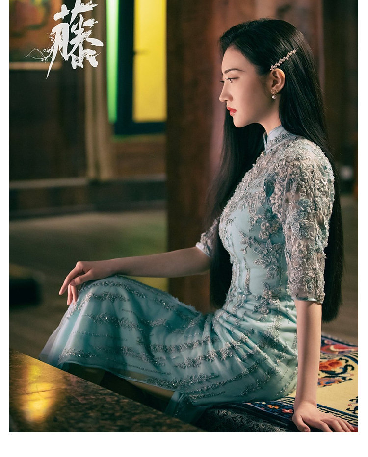 司藤同款旗袍景甜改良版连衣裙设计感小众夏季气质修身裙子高端 浅