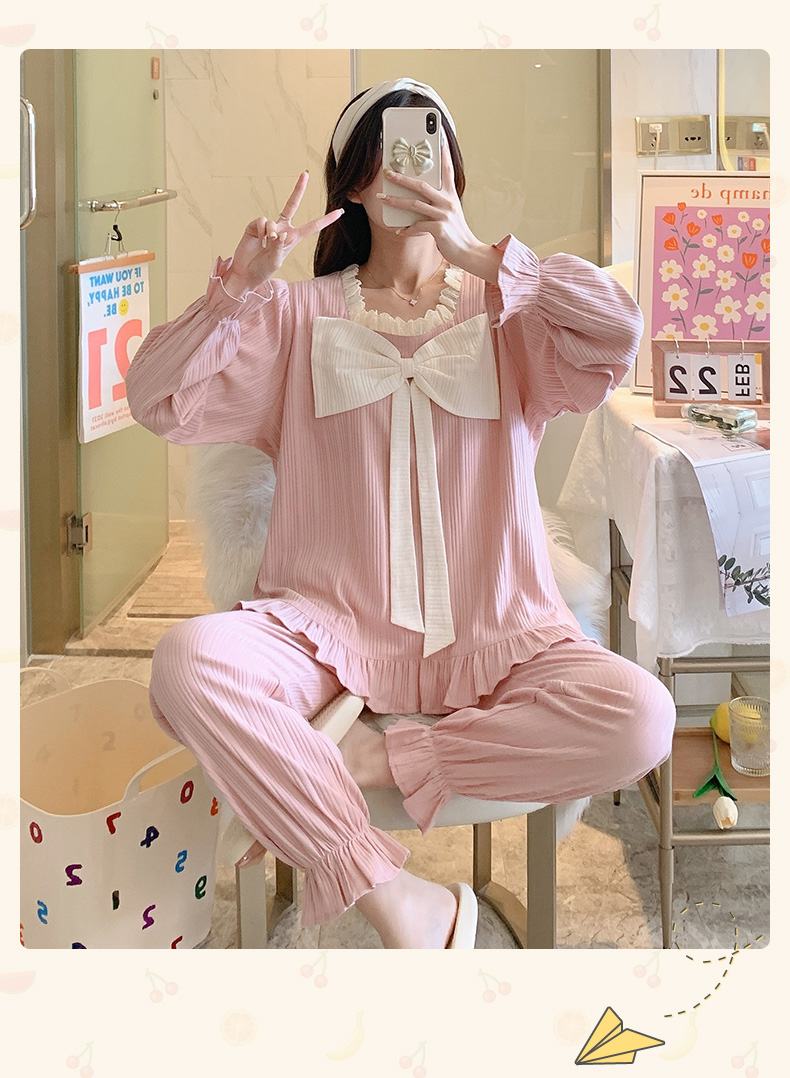 睡衣女春秋款棉简约少女长袖宿舍欲风日系冬季家居服套装wl78202xl140