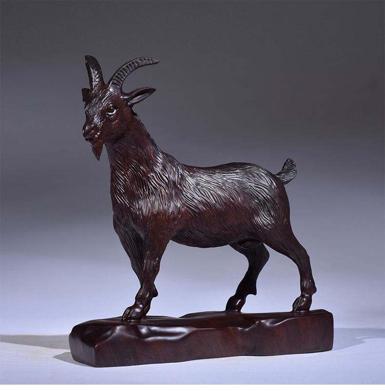羊摆件十二生肖木羊红木家居客厅装饰红木工艺品开业送礼精雕羊高18cm