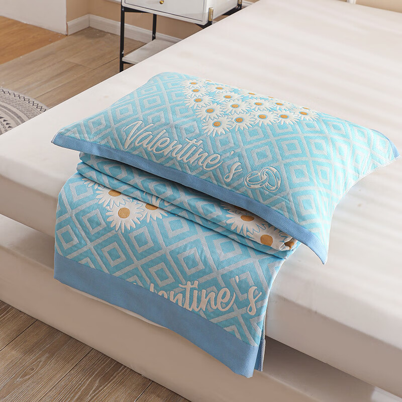 枕巾纯棉一对装全棉纱布枕头巾单人枕盖巾夏凉 粉红色 赫本粉(两条)