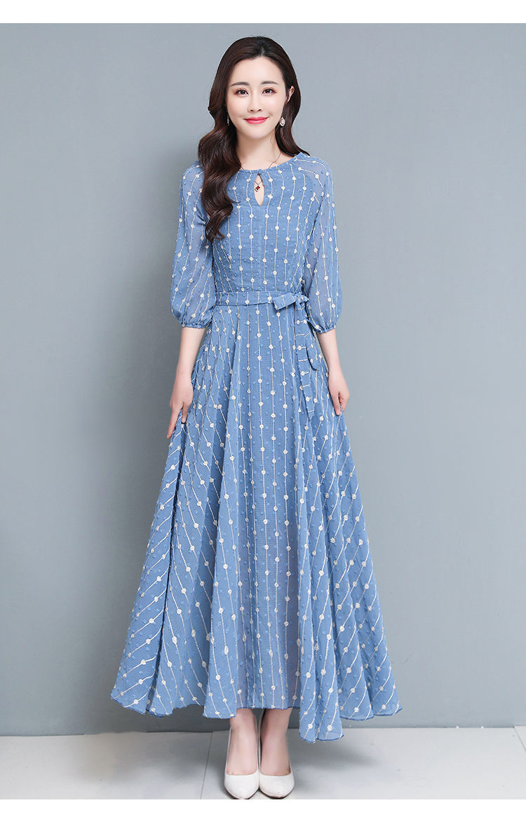恒源祥高档轻奢2021新款春夏季碎花雪纺连衣裙女夏天长裙收腰显瘦长款