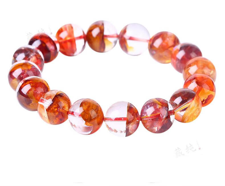 藏纯 原矿红胶花水晶手链红幽灵聚宝盆罕见异象景观鸩羽幽灵 11.