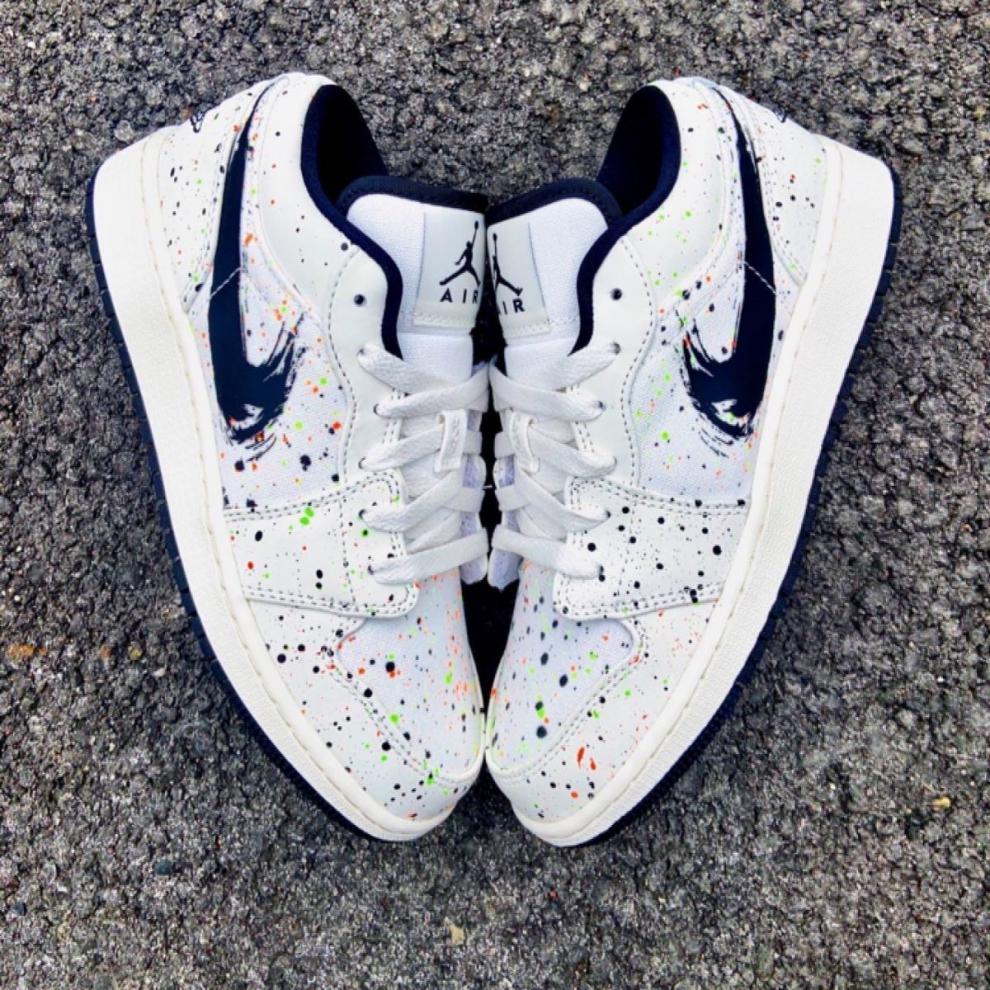 low水彩泼墨低帮百搭潮流学生情侣款休闲板鞋篮球鞋 aj1低帮水彩泼墨