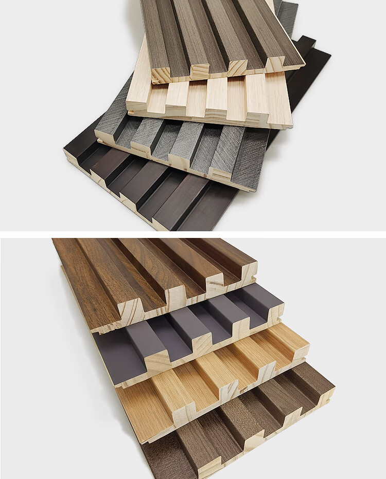 木饰面 网红实木格栅条生态木装饰板电视背景墙长城板凹凸形木饰板护