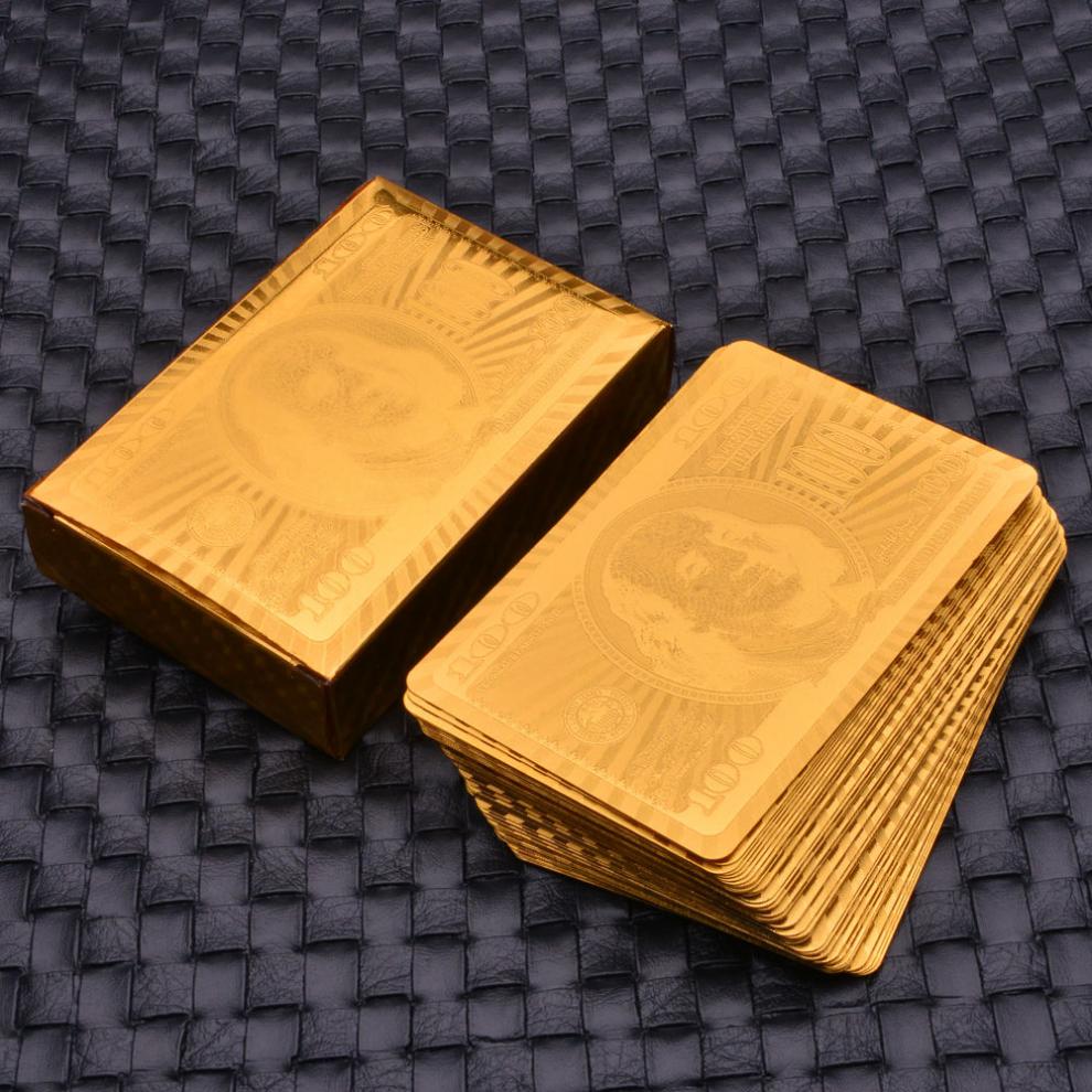 烈海黄金色金箔塑料扑克牌澳门风云同款土豪金创意扑克磨砂扑金色美元