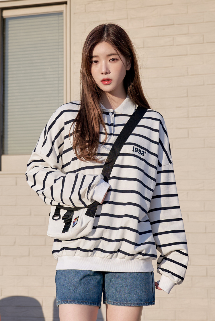 韩都衣舍条纹t恤2022春装新款女装宽松撞色数字刺绣上衣ffz0180兴白色