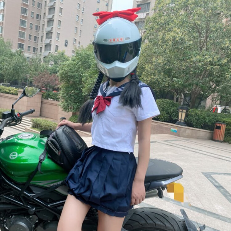 结头盔装饰不要压弯可爱机车摩托车个性头盔红色双层蝴蝶结头盔辫子s