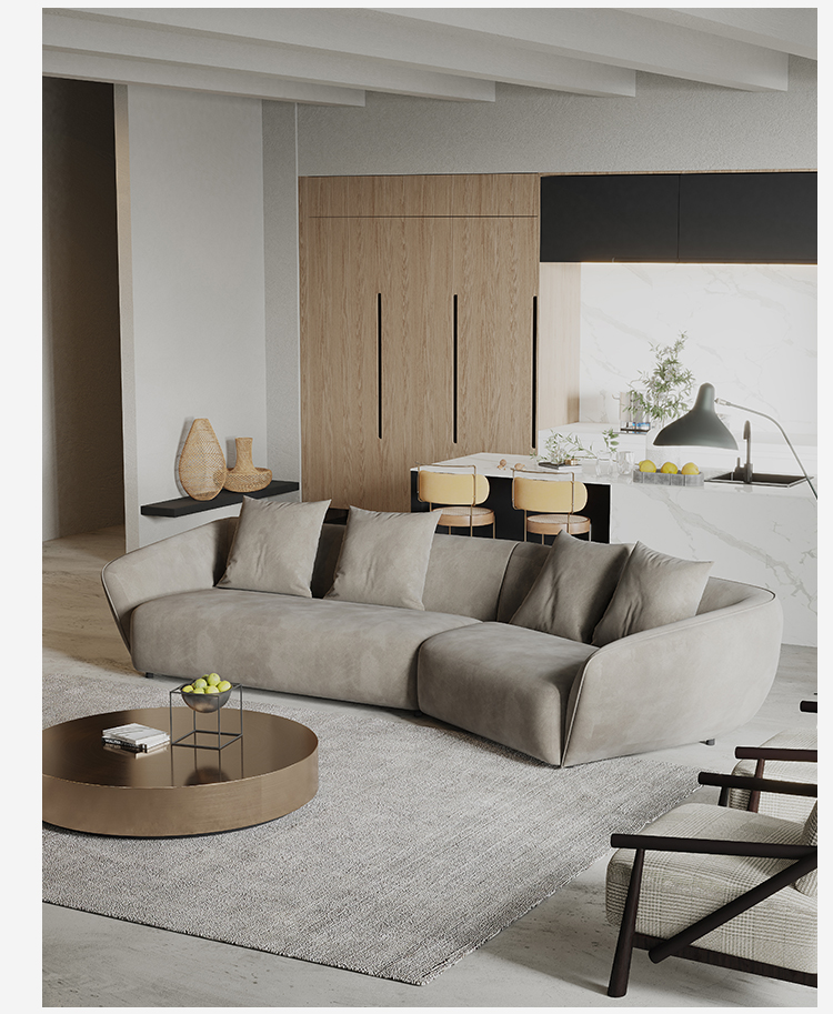 roodior现代轻奢沙发意式极简布艺异形北欧简约沙发客厅直排贵妃组合