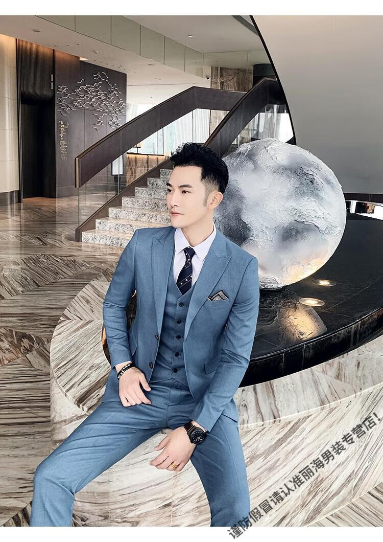 花花公子(playboy)男模西服套装男三件套青年韩版休闲小西装修身帅气
