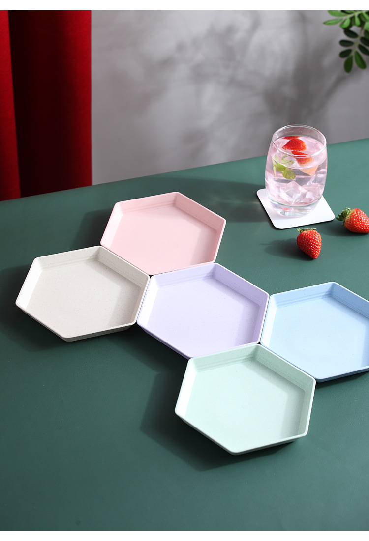 兆族 小麦秸秆六角吐骨碟家用创意水果盘菜盘餐碟盘子 随机颜色 1个装