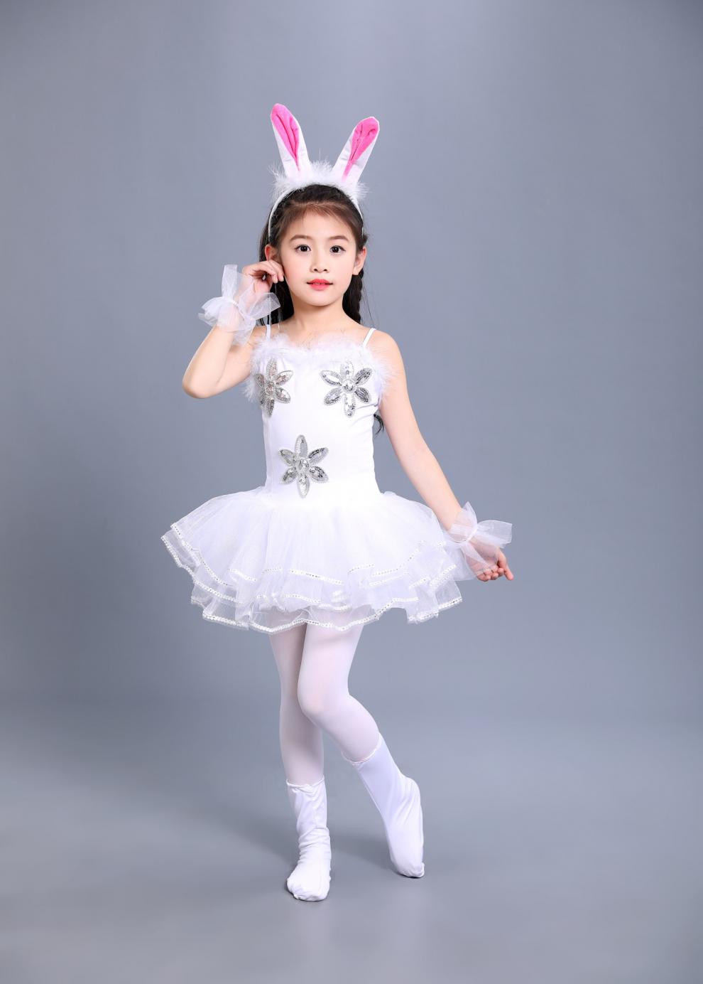 万圣节小兔子学猫叫小白兔子儿童动物演出表演舞蹈服装幼儿园舞台黄色