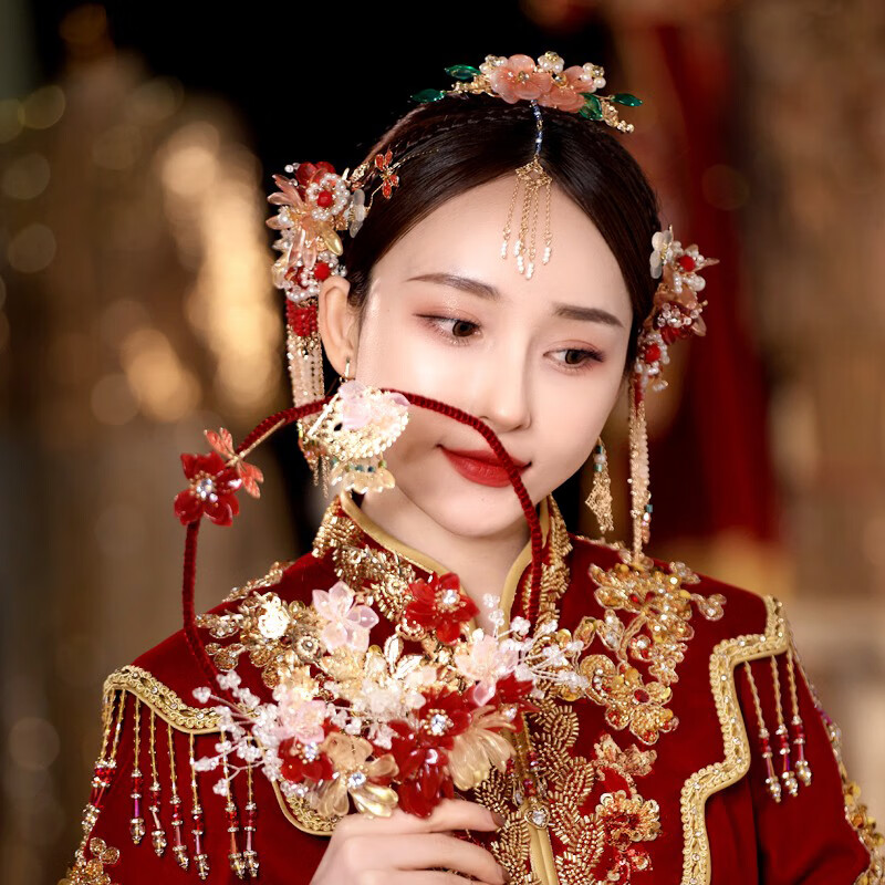 新娘发饰古风汉服琉璃花飞鸟古典手工唯美眉心坠秀禾服头饰品抖音粉丝