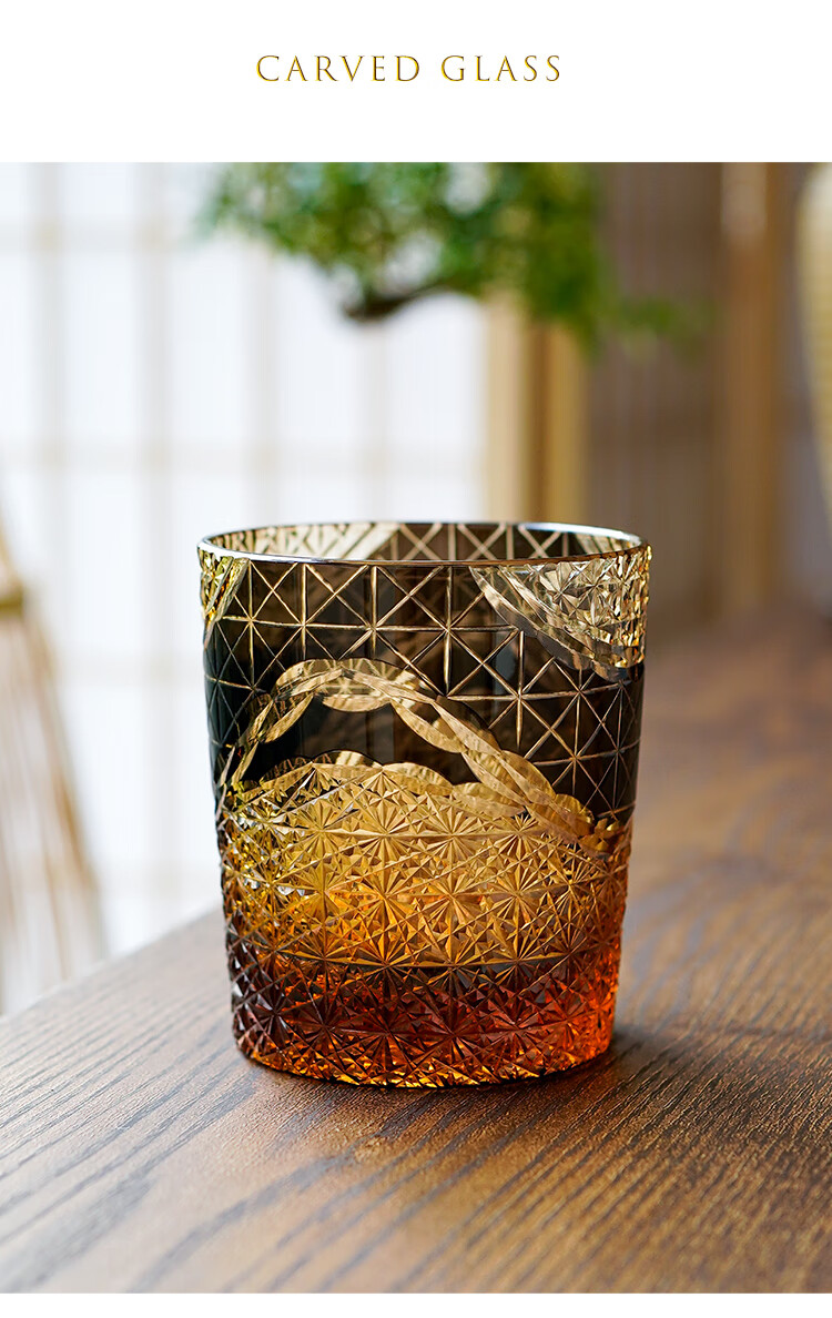 柒遇江户切子日式创意手工刻花玻璃杯水晶玻璃威士忌洋酒杯过年送礼