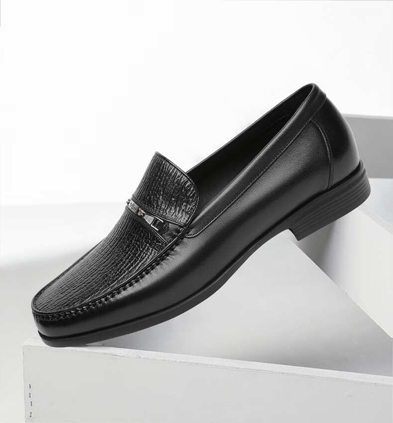 金利来男鞋轻便一脚蹬乐福鞋牛皮商务休闲套脚皮鞋男黑色39比国码大一