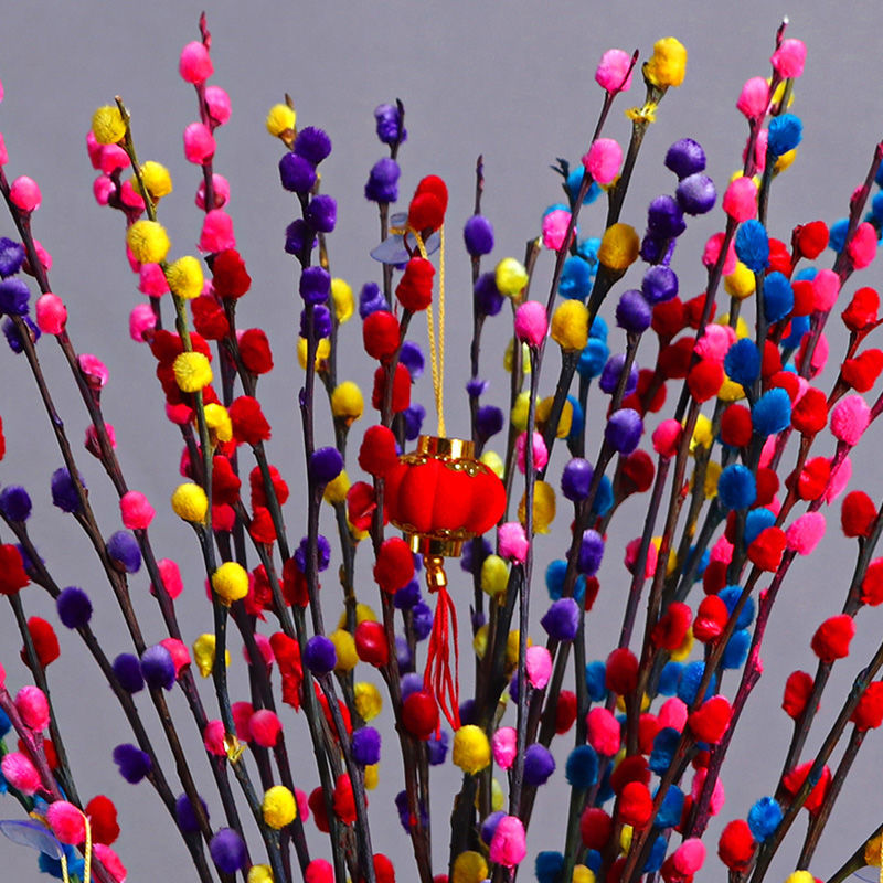 红色银柳干花真花年宵花卉客厅室内装修装饰灯笼福桶产地直发店主小号