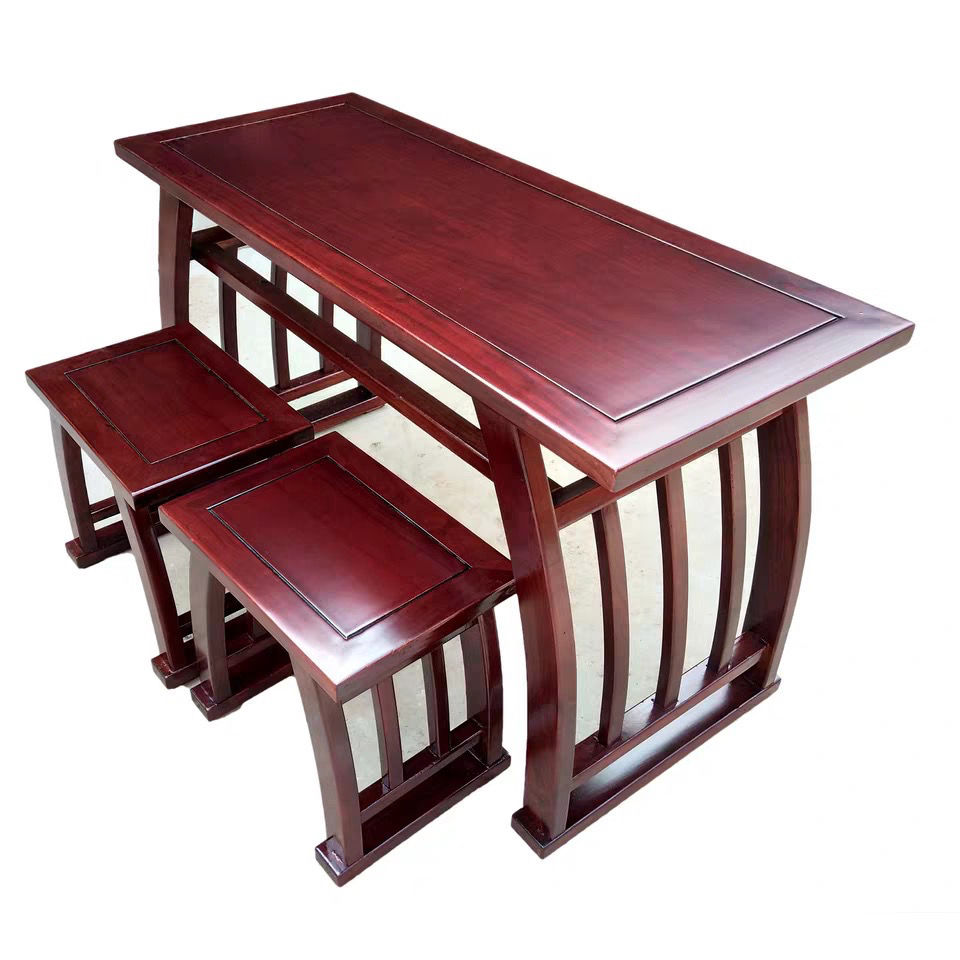 尼创实木国学桌子仿古书法桌国学馆培训桌双人马鞍桌椅学生课桌椅全