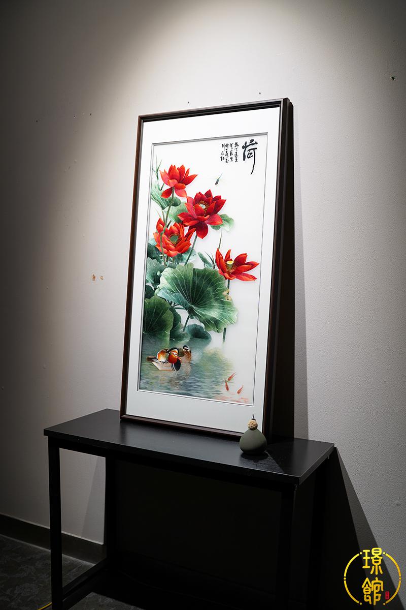 璟馆和和美美苏绣玄关装饰挂画实木镜框送货上门包安装蚕丝精品新中式