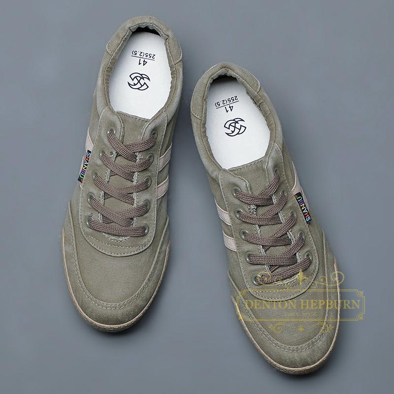 dentonhepburn奢侈品牌帆布鞋男2022新款夏季透气防臭鞋低帮系带软底