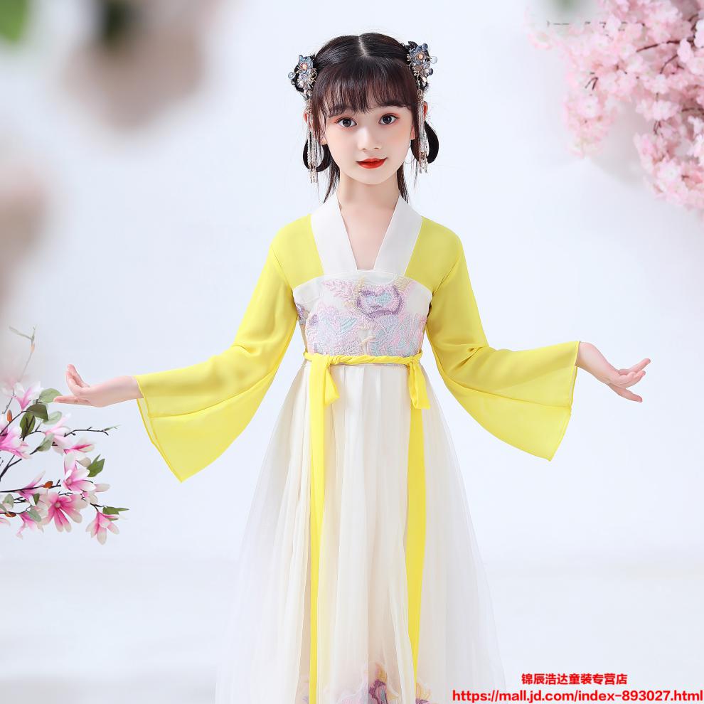 春秋中国风超仙古装儿童装裙子女孩樱花公主古风襦裙夏装t浅绿长袖110