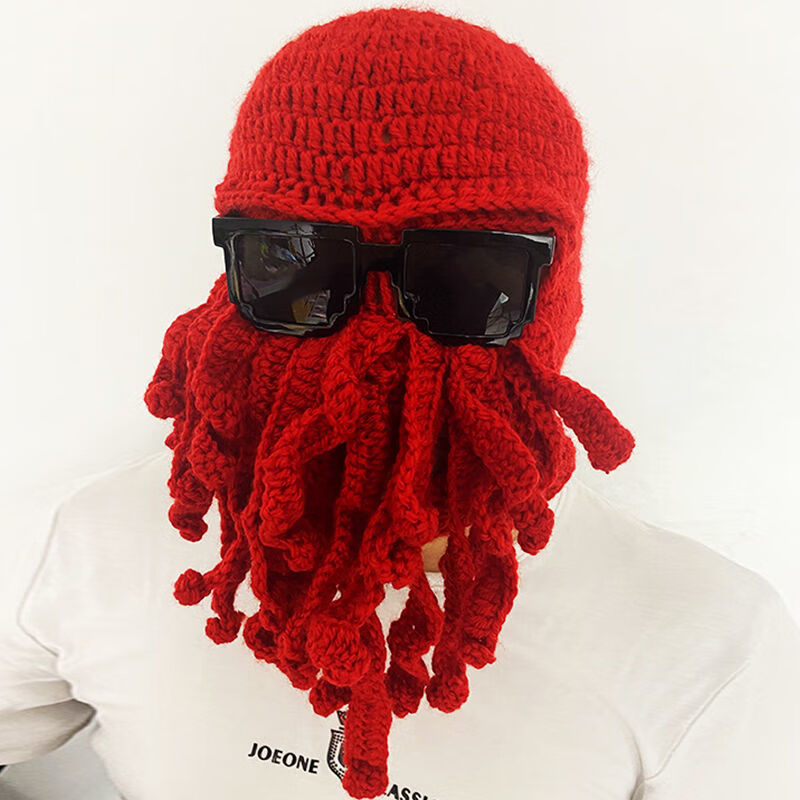 章鱼头套抖音网红搞怪帽男女同款圣诞节日秋冬款针织帽红色