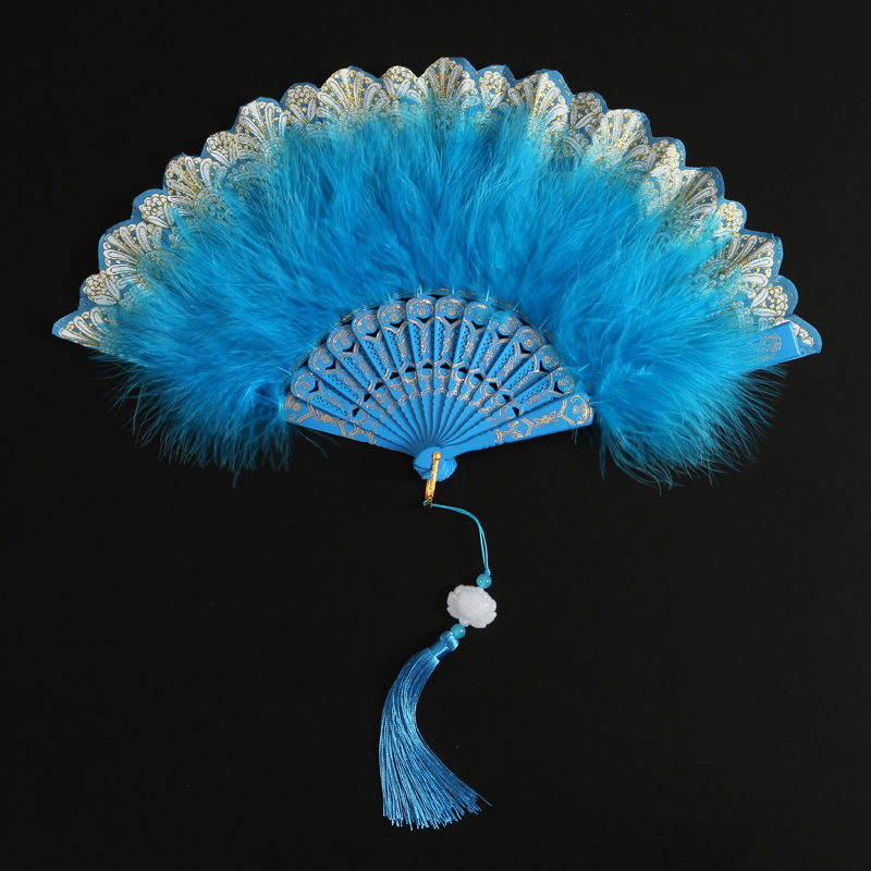 古典折扇网红复古风舞蹈旗袍走秀宫廷扇仙气少女羽毛扇精美古典扇黑色