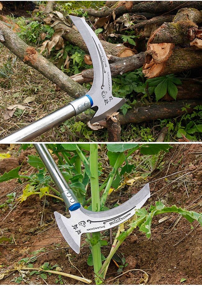 柴刀双镰刀长柄割草刀多功能钓鱼户外农用工具收割树柴刀锰钢双王刀头