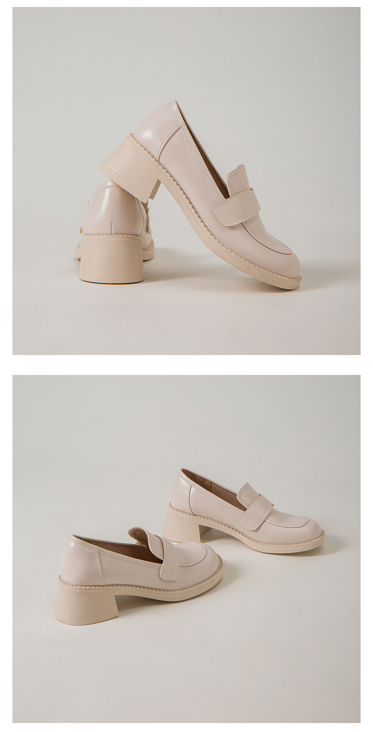 翻脸换扣乐福鞋亮面2022新款粗跟小皮鞋大头乐福鞋高跟黑色潘多拉37