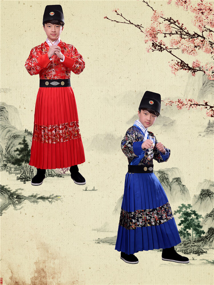古装小戏骨儿童男童明朝官服衙役捕快服装少年 红色衙役 帽子白领 130