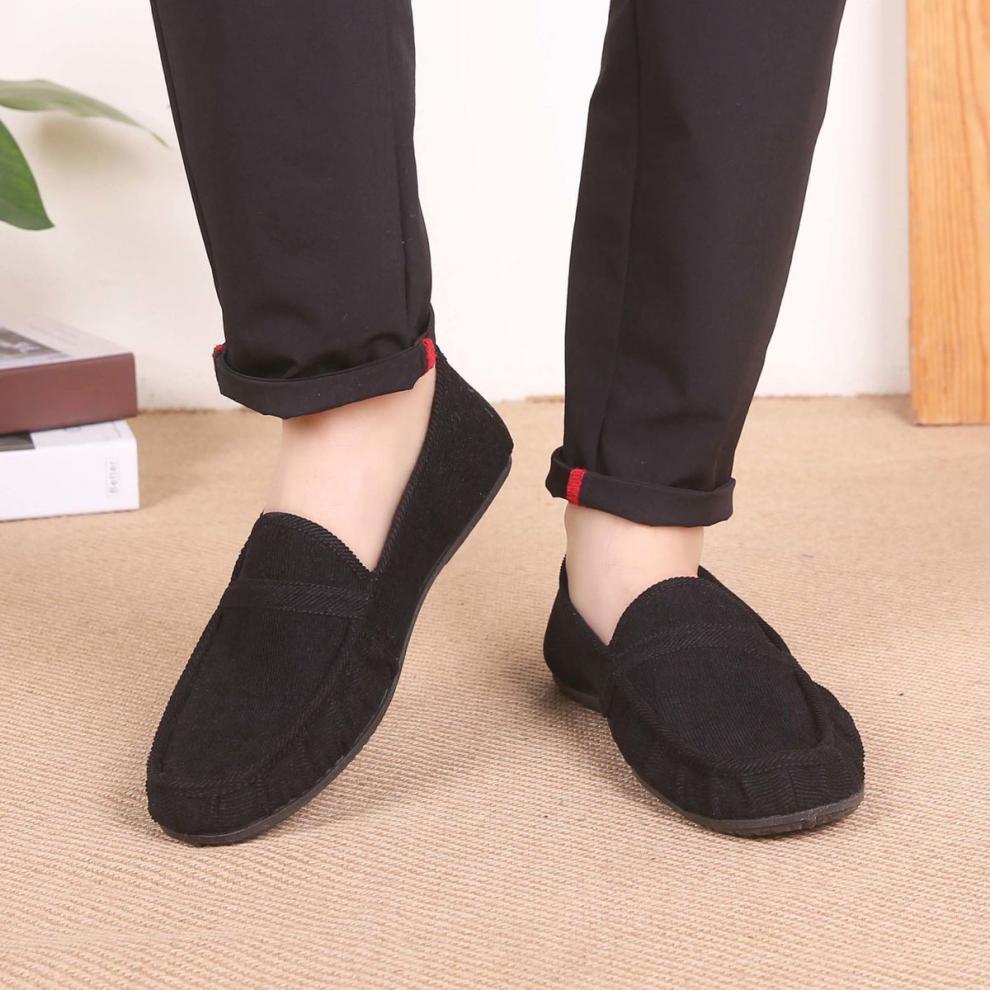 悦江湖老北京布鞋男鞋一脚蹬休闲工作外出爸爸鞋 灰色条绒买一一两双