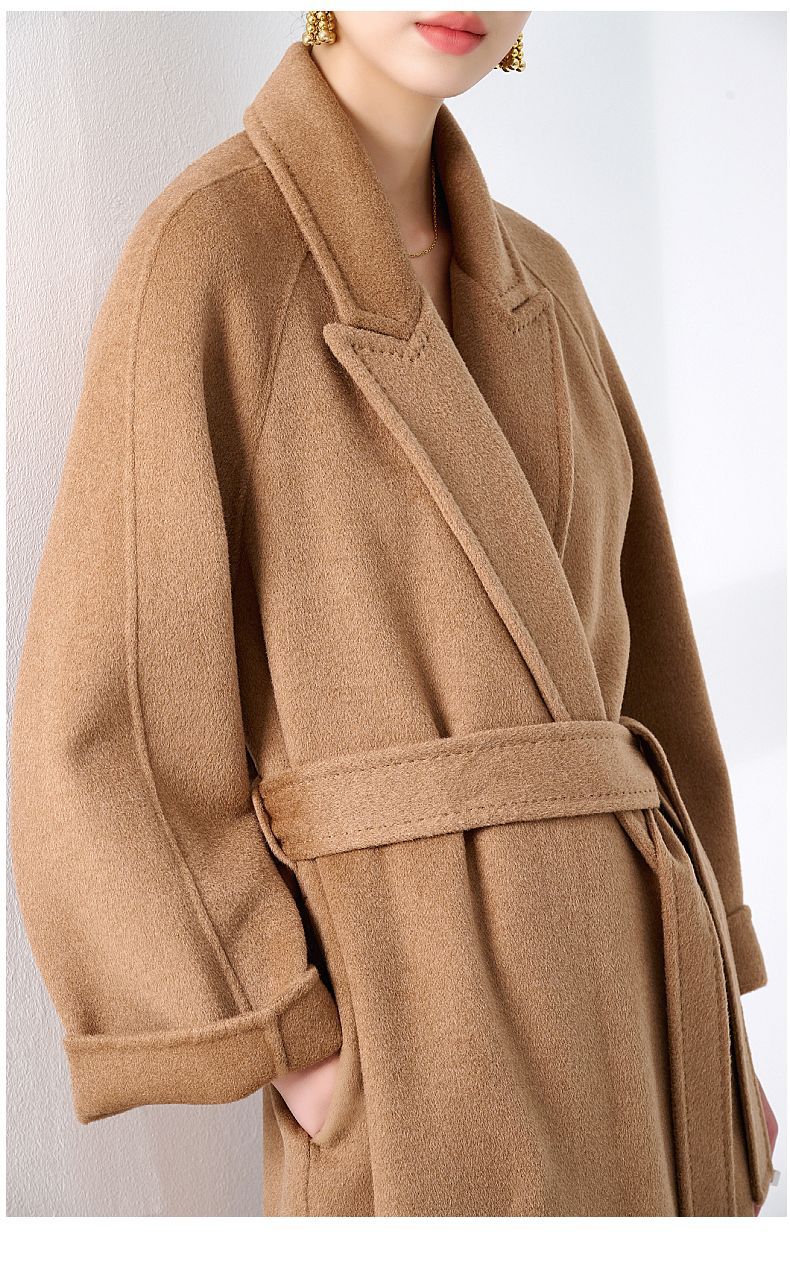 骆驼绒女大衣高级感常规中长款双面羊绒毛呢外套2022新款 灰兰色 xs