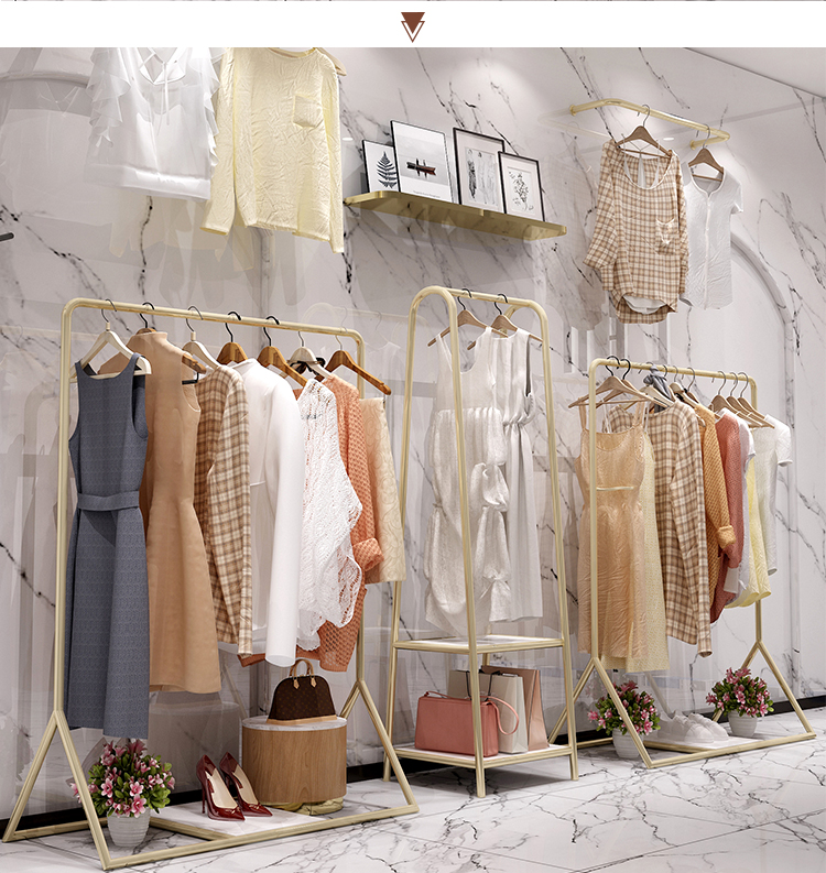 唐侨服装店展示架网红创意上墙壁挂式落地陈列北欧女装店金色装饰货架