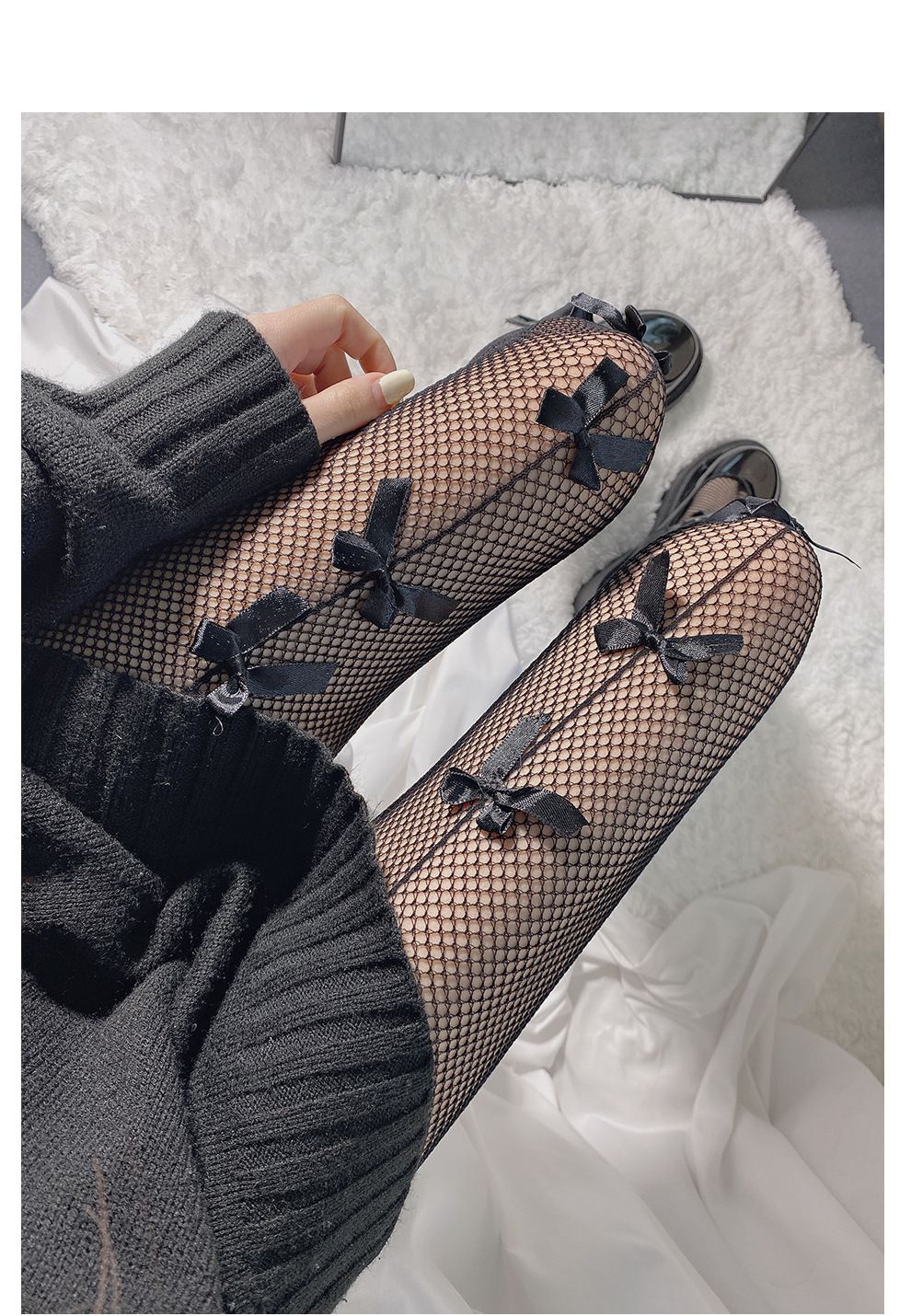 渔网袜黑丝镂空渔网袜蝴蝶结网袜jk性感黑色丝袜连裤袜女 肤色 均码