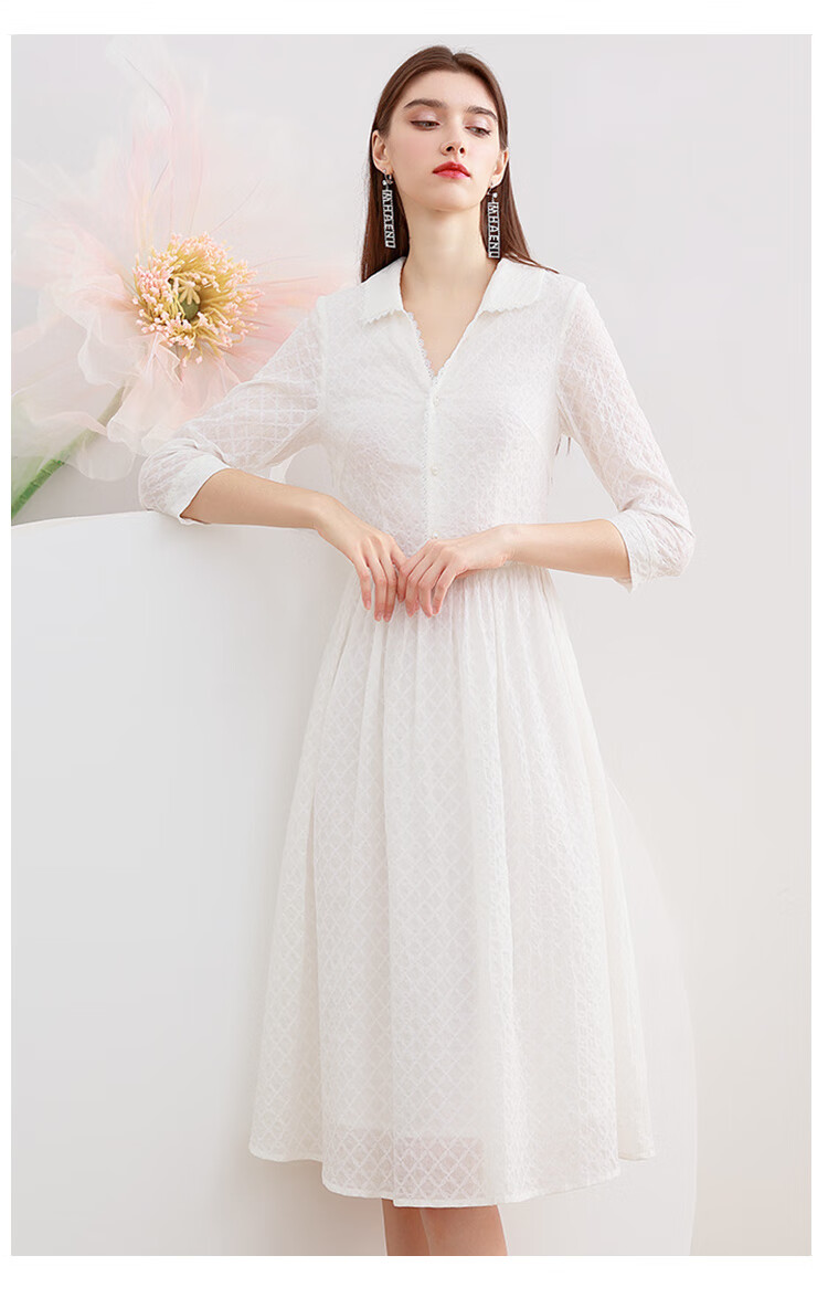 未风白色棉布连衣裙女夏2021秋装新款优雅气质高腰显瘦中长款裙子