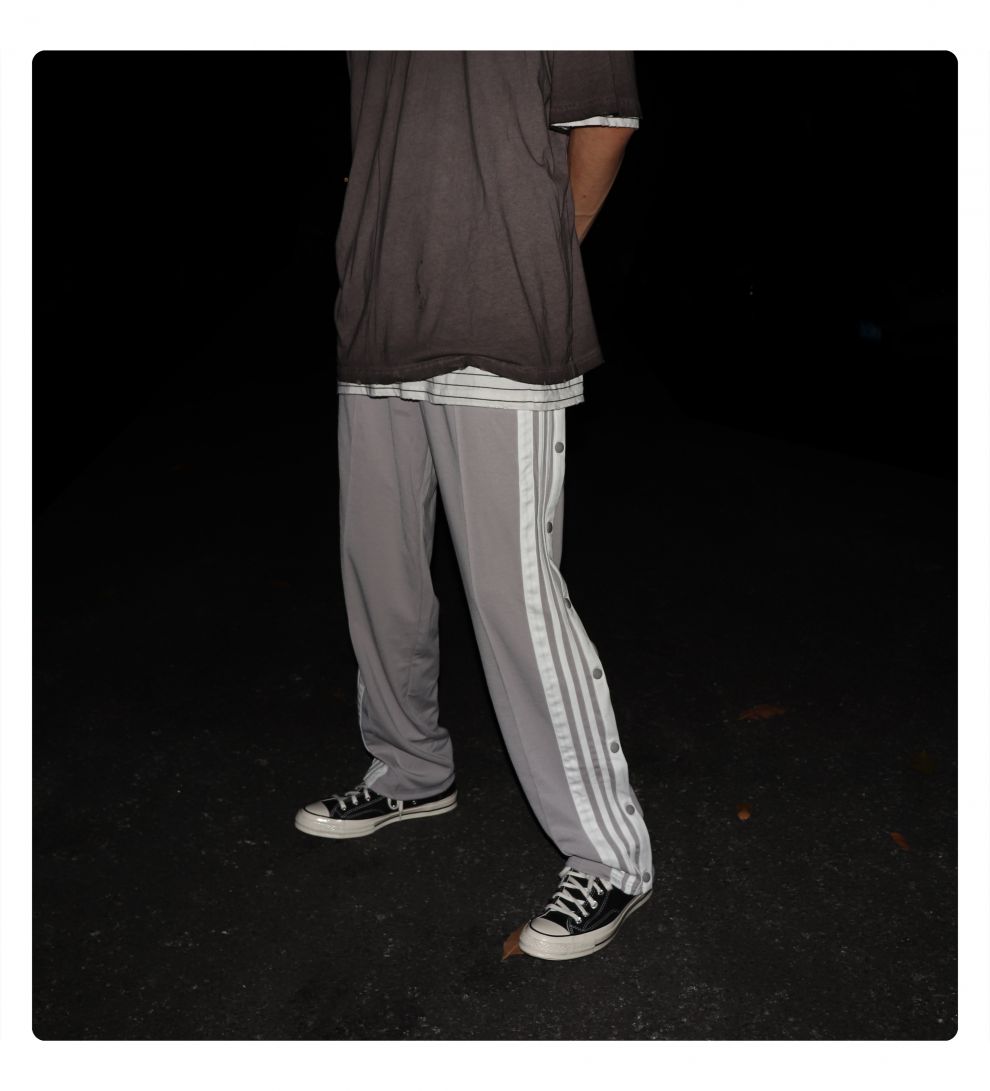 huffnpuff侧扣运动裤ad排扣裤纽扣拖地直筒高街裤子面子裤冷淡灰2xl