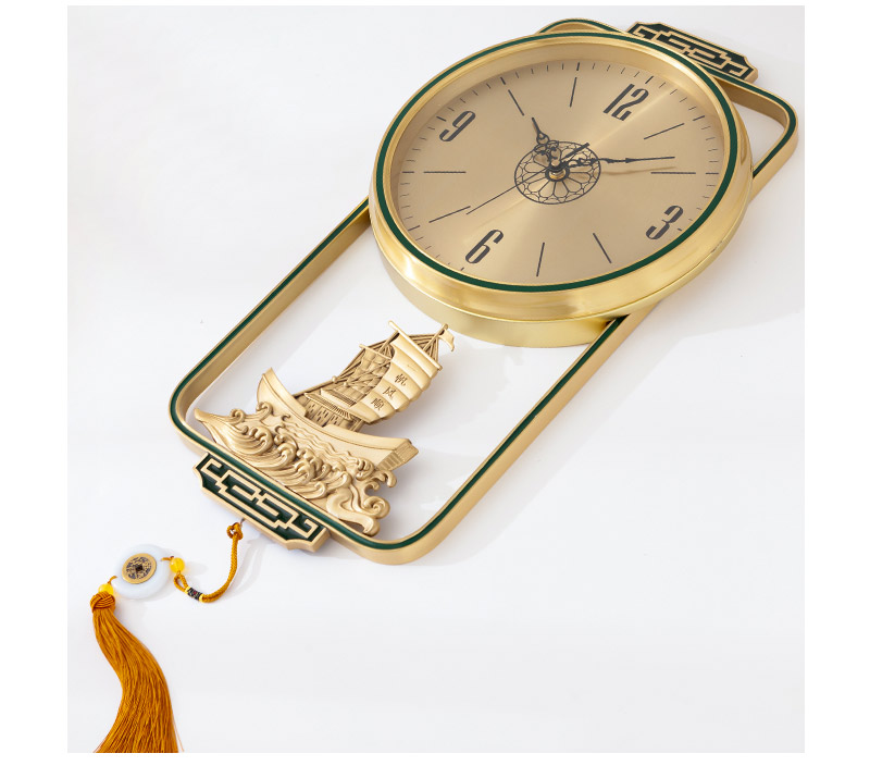 纯铜福鹿头挂钟客厅餐厅玄关家用静音挂件墙时钟中式艺术时尚石英钟表