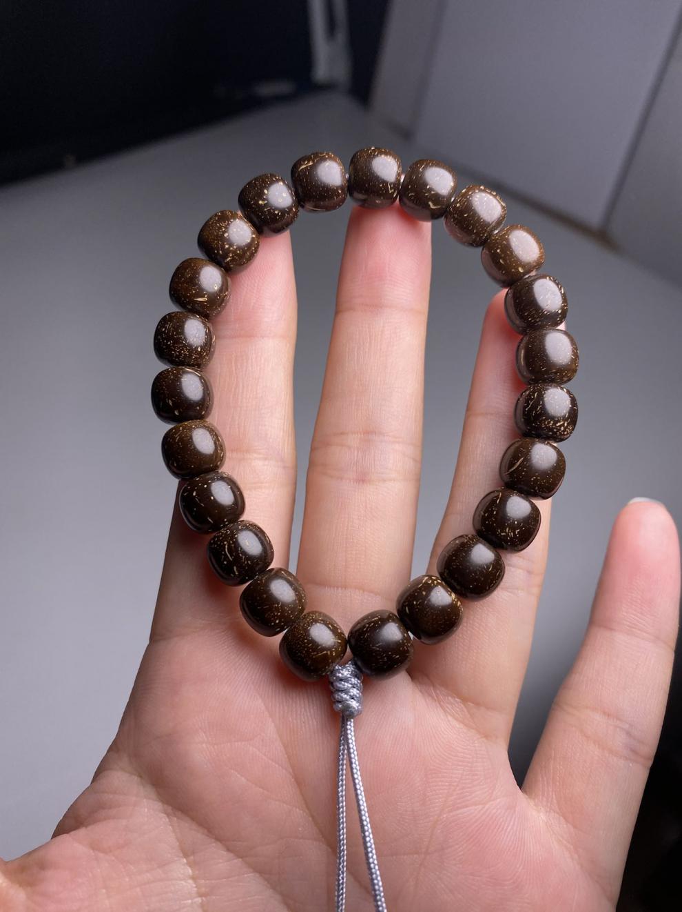 新款精品小串椰壳桶珠原色椰蒂单圈文玩佛珠手串素珠散珠菩提子9x8直