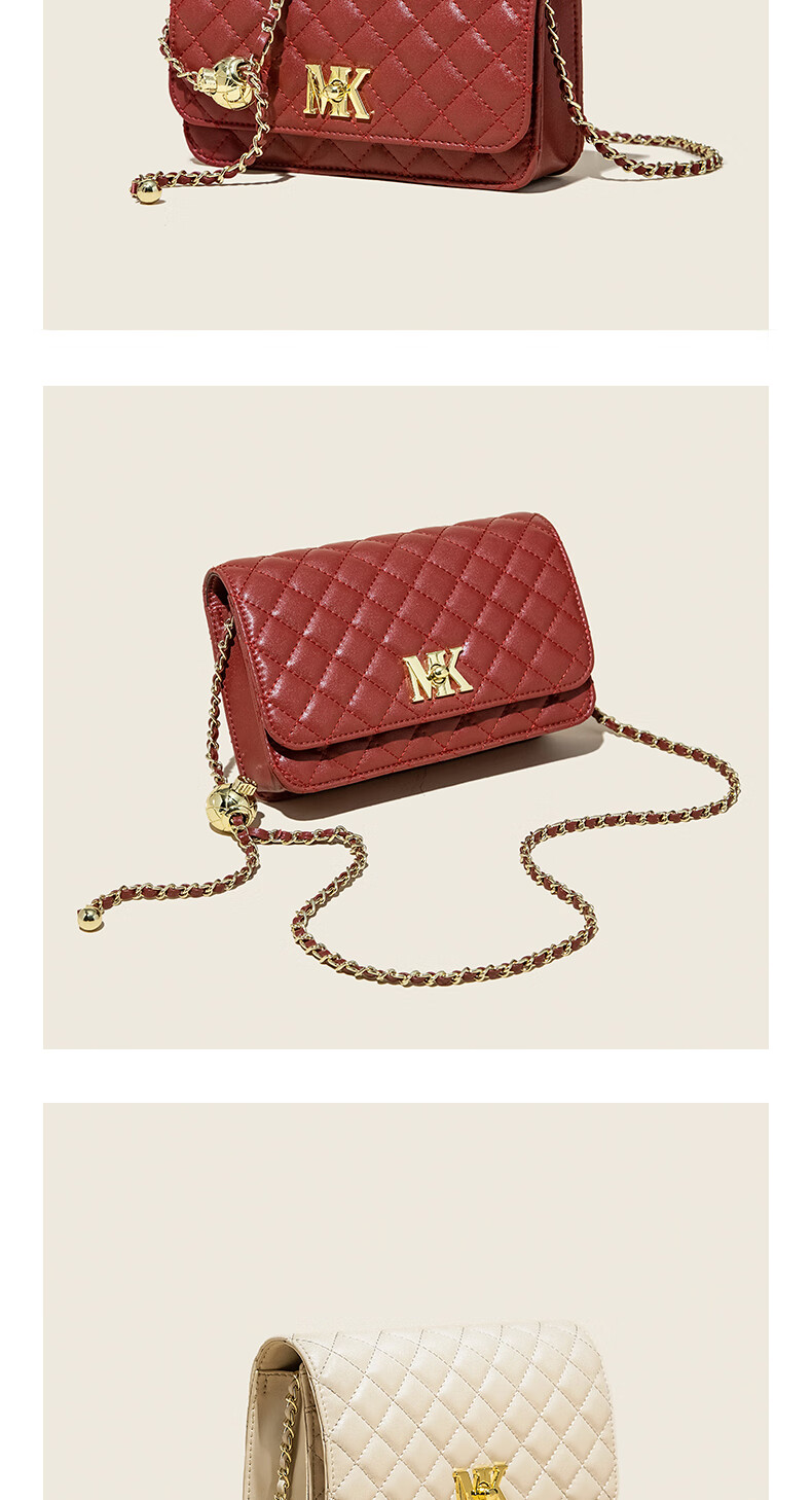 cr专卖香港小mk头层皮女包包链条单肩斜挎包女官网2021新款潮小香风菱