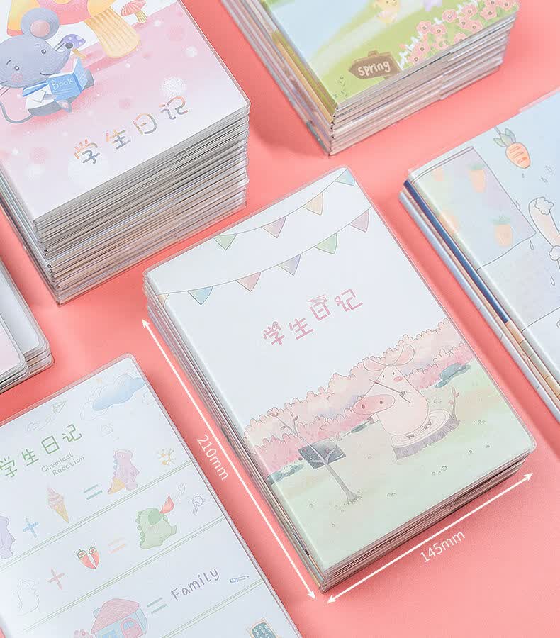 小学生方格日记本创意韩国小清新加厚胶套笔记本儿童卡通a5作文本方格