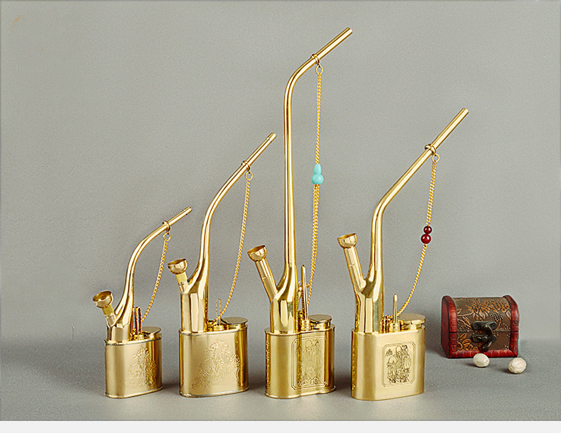 水烟壶黄铜水烟筒水丝烟老式复古水烟斗循环过滤水烟嘴过滤器 重型