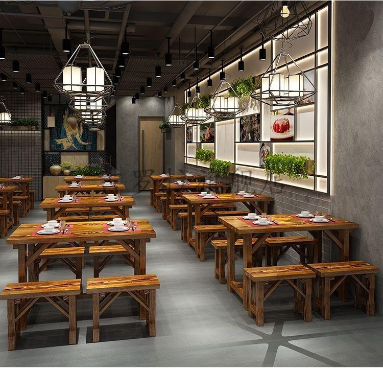 雄魄 实木快餐桌椅户外碳化木烧烤餐饮组合小吃店饭店面馆餐桌椅早餐