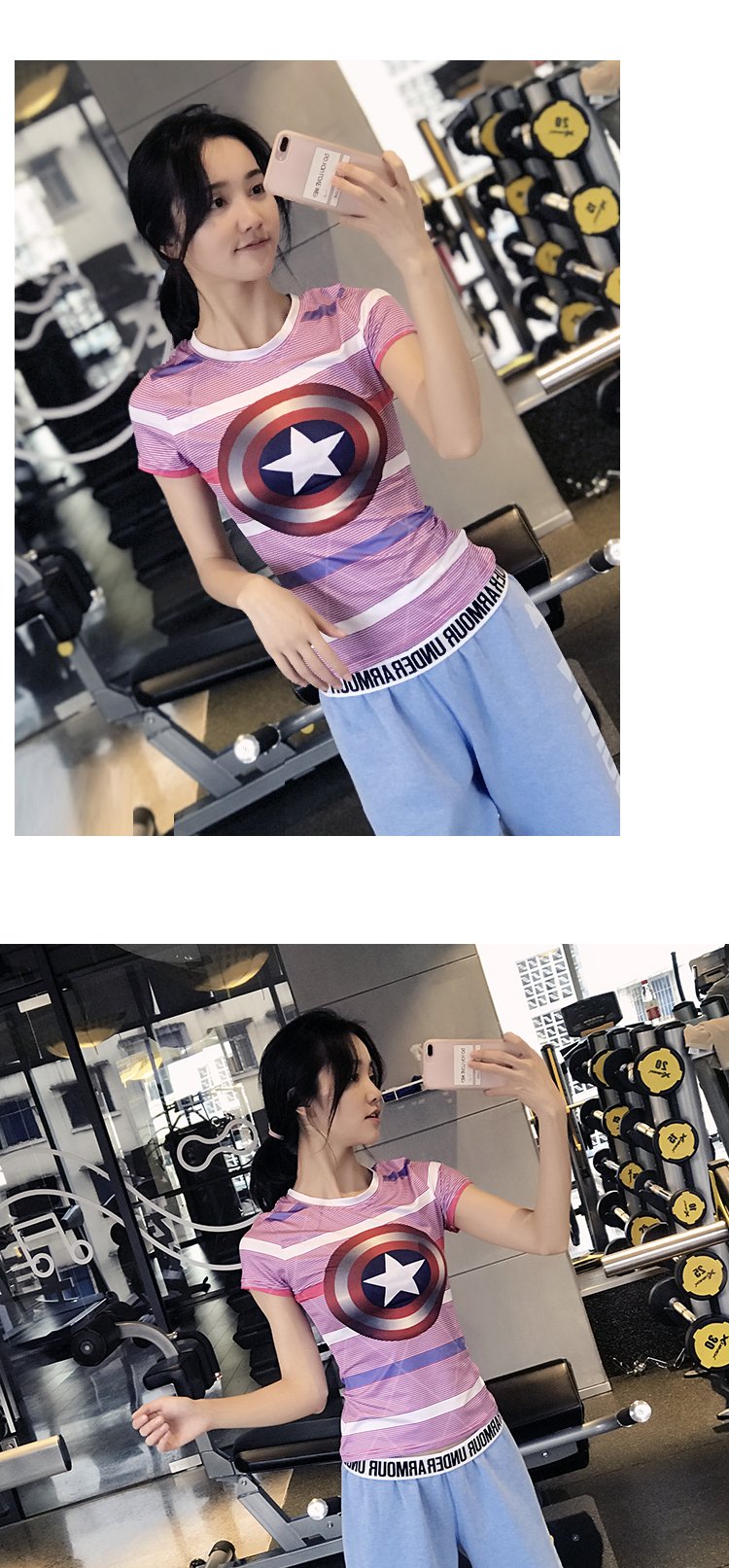 ua德玛早超人健身衣女美国队长紧身运动短袖跑步速干半袖透气 【超人