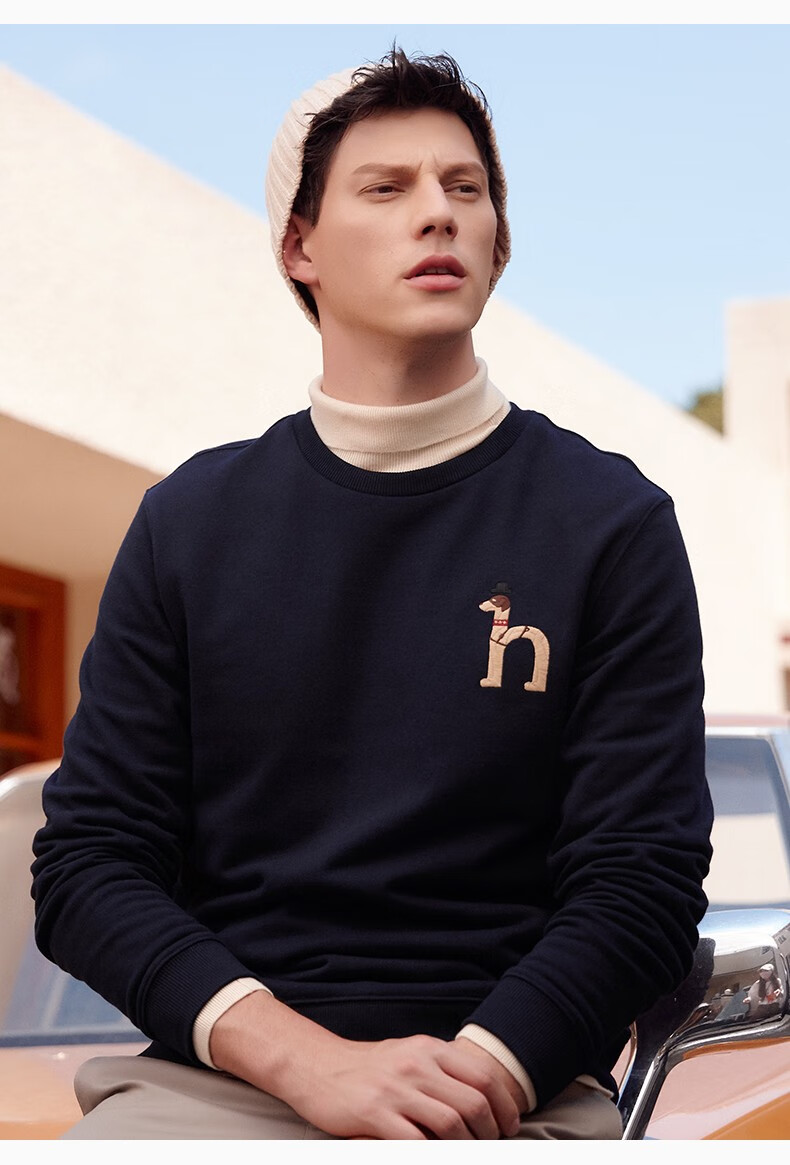 【商场同款】哈吉斯hazzys 2022秋季新款男装易穿搭纯色休闲卫衣abtze