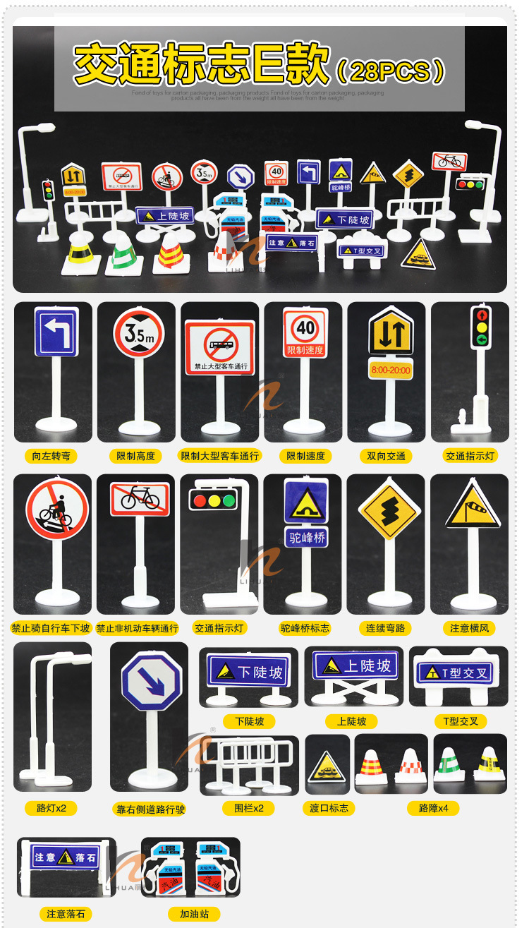 交通标识玩具儿童标志牌红绿灯指示路标识路障交通地图车场景模型e款