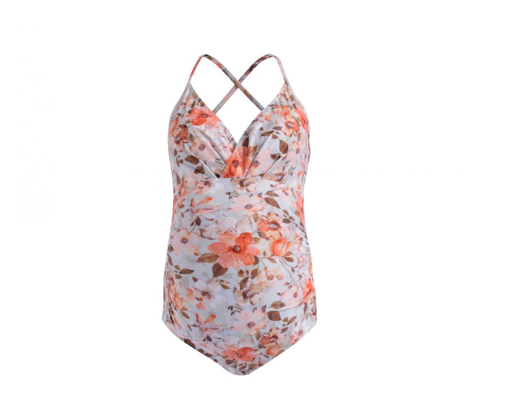 孕妇泳衣孕妇泳衣保守沙滩挂脖连体泳装 胖mm大码纯色性感比基尼斜肩